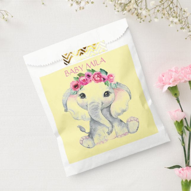 Pink Floral Elephant girl baby shower favor Favour Bags (Sealed)
