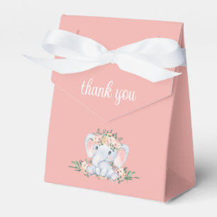 Pink Floral Elephant Girl Baby Shower Thank You Favour Box