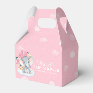 Pink Floral Elephant Girl Baby Shower Thank You Favour Box