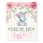 Pink Floral Elephant Nusery Art Wall Decor Print