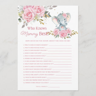 Pink Floral Elephant Who Knows Mummy Best Game Card
