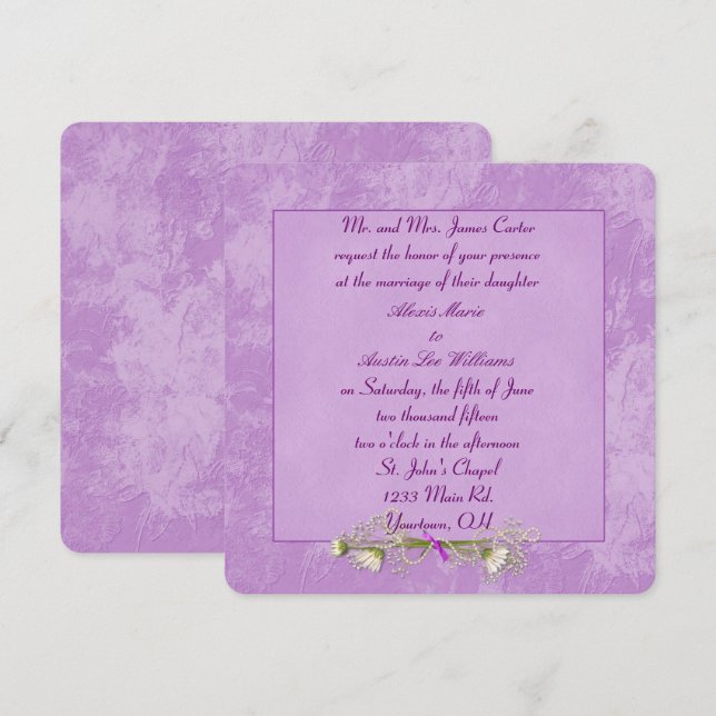 Pink Floral Embossed Wedding invitation (Front/Back)