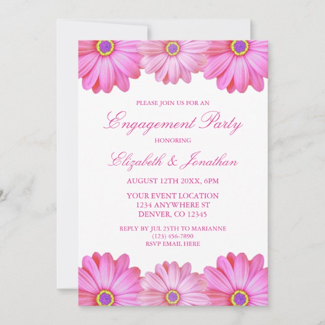 Pink Floral Engagement Party Invitation (Front)