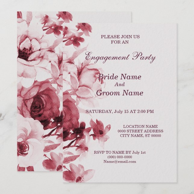Pink Floral Engagement Party Invitation Card (Front/Back)