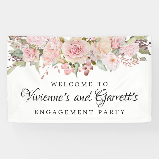 Pink Floral Engagement Party Welcome Banner (Horizontal)