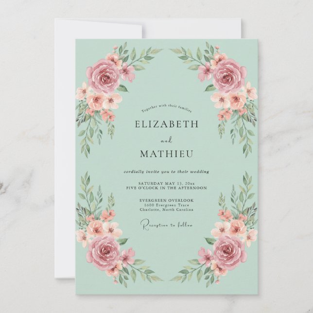 Pink Floral Ethereal Wedding Invitation (Front)