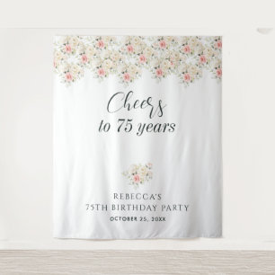 Pink Floral Eucalyptus 75th Birthday Backdrop Tapestry
