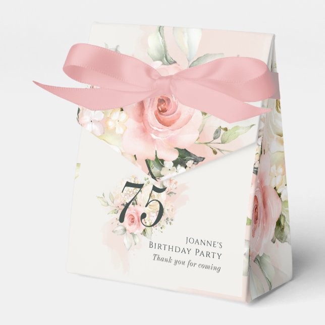 Pink Floral Eucalyptus 75th Birthday Party Grandma Favour Box (Front Side)