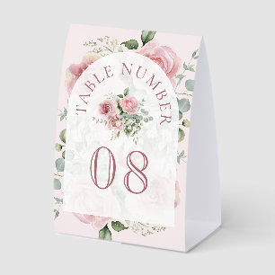 Pink Floral Eucalyptus Arch Wedding Table Number