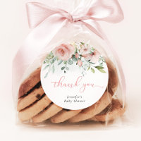 Pink floral eucalyptus baby girl shower thank you
