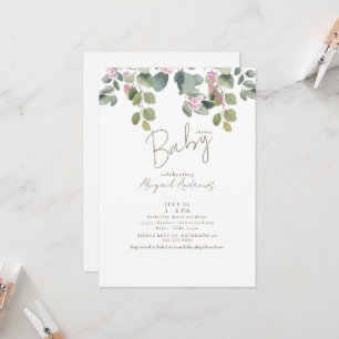 Pink Floral Eucalyptus Baby Shower Invitation