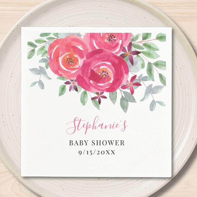 Pink Floral Eucalyptus Baby Shower  Napkin (Creator Uploaded)
