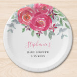 Pink Floral Eucalyptus Baby Shower Paper Plate<br><div class="desc">These pretty Baby Shower paper plates feature watercolor roses and flowers in shades of pink and purple with eucalyptus and other foliage.
Easily customisable it with your details.
Because we create our artwork you won't find this exact image from other designers.
Original Watercolor © Michele Davies.</div>