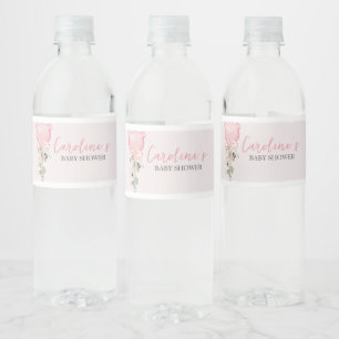 Pink Floral Eucalyptus Balloon Baby Shower Water Bottle Label