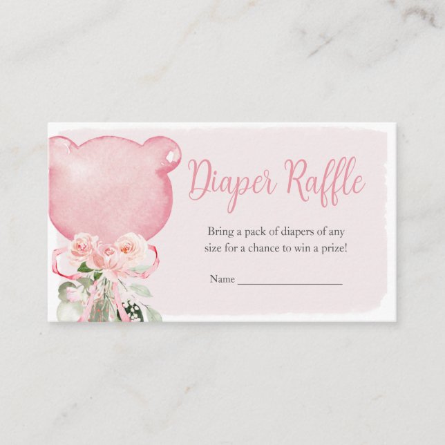 Pink Floral Eucalyptus Balloon Diaper Raffle Enclosure Card (Front)