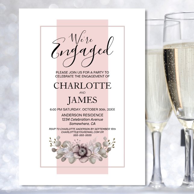 Pink Floral Eucalyptus Engagement Party Invitation (Creator Uploaded)