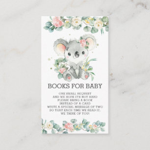 Pink Floral Eucalyptus Koala Books for Baby Girl Enclosure Card