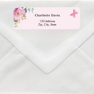 Pink floral eucalyptus return address