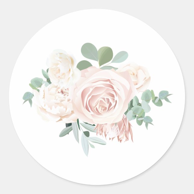 Pink Floral Eucalyptus Thank You Favour Classic Round Sticker (Front)
