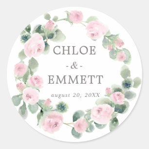 Pink Floral Eucalyptus Wedding Envelope Seals
