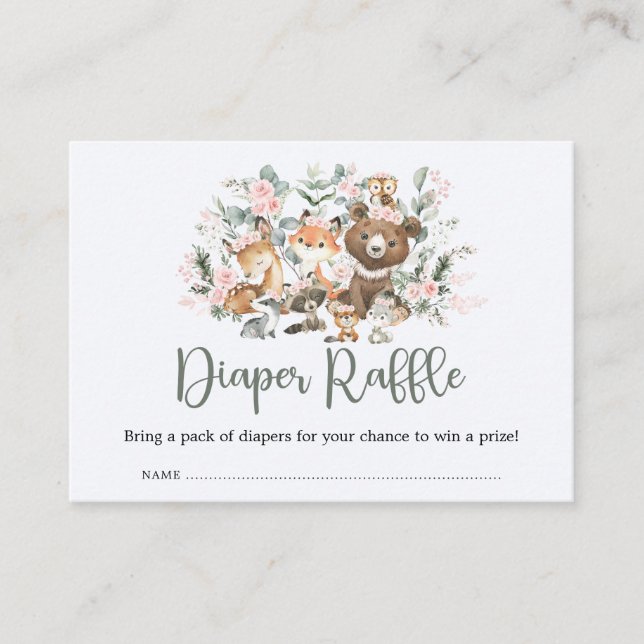 Pink Floral Eucalyptus Woodland Diaper Raffle Enclosure Card (Front)