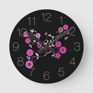 Pink Floral Explosion Round Clock