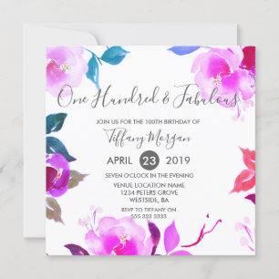 Pink Floral Fabulous 100th Birthday Party Invitation