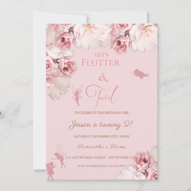 Pink Floral Fairies Birthday Party Invitation (Front)