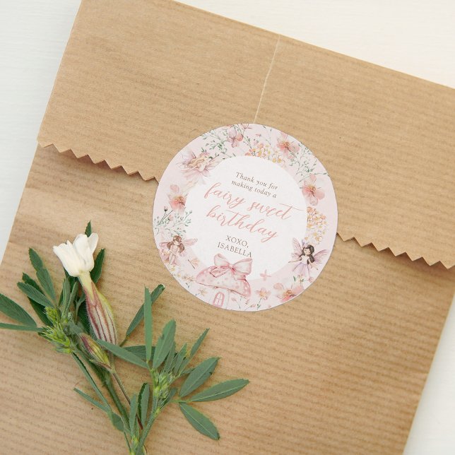 Pink Floral Fairy Birthday Classic Round Sticker (Creator Uploaded)