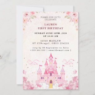 Pink Floral Fairy Birthday Invitation
