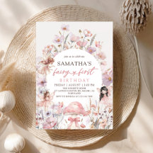 Pink Floral Fairy First Birthday Invitation