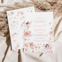 Pink Floral Fairy First Birthday Invitation