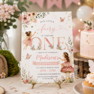 Pink Floral Fairy First Birthday Party Invitation