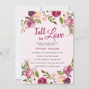 Pink Floral Fall In Love Bridal Shower Invitation