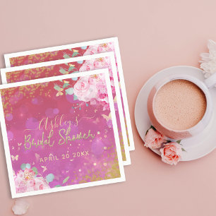 Pink Floral Fancy Elegant Romantic Bridal Shower Napkin