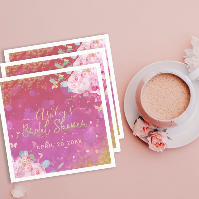 Pink Floral Fancy Elegant Romantic Bridal Shower Napkin (Creator Uploaded)