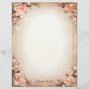 Pink Floral Fantasy with a Gold Frame Custom Letterhead