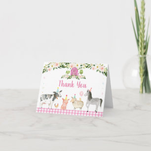 Pink Floral Farm Animal Thank You