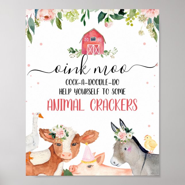 Pink Floral Farm Animals Birthday Party Sign (Front)
