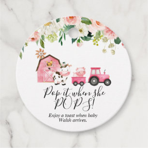 Pink Floral Farm Baby Shower  Pop It  Favor Tags