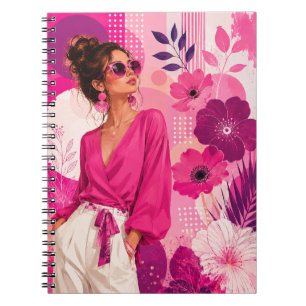 Pink floral fashion girl spiral notebook