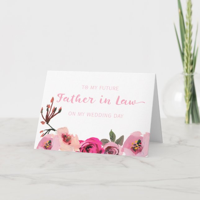 Pink Floral Father in Law Wedding Day Card (Front)