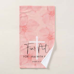 Pink Floral Fear Not Isaiah 41:10 Bible Verse Hand Towel