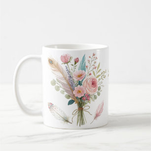 Pink Floral Feather Coffee Mug