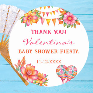 Pink Floral Fiesta Baby Shower Thank You Classic Round Sticker