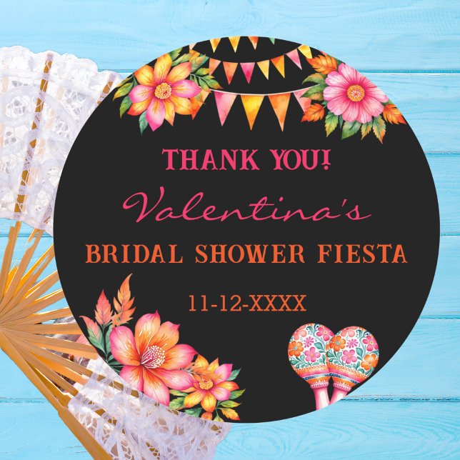 Pink Floral Fiesta Bridal Shower Thank You Classic Round Sticker (Creator Uploaded)