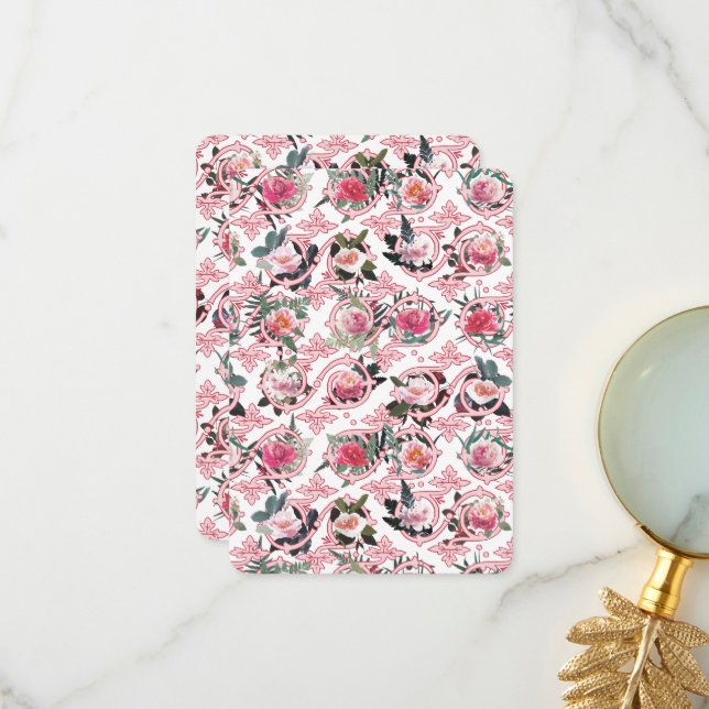 Pink Floral Filigree Card (Front/Back In Situ)