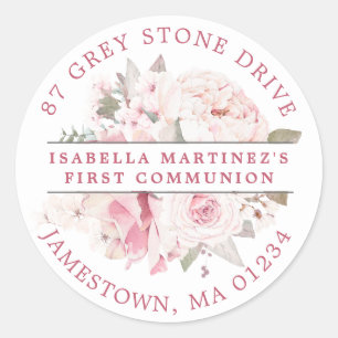 Pink Floral First Communion Return Address Label
