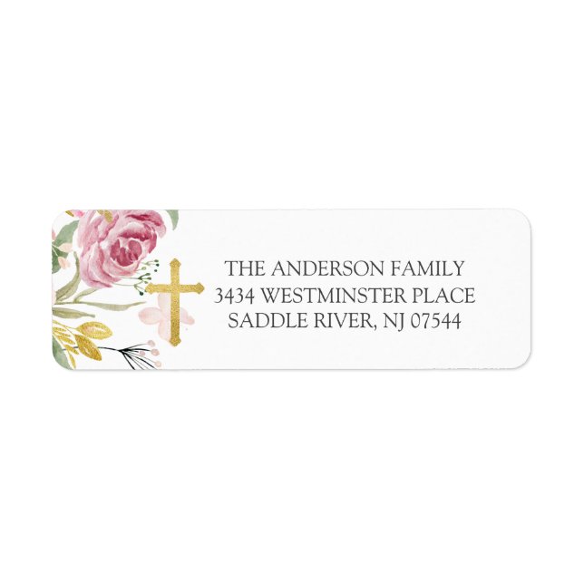 Pink Floral First Holy Communion Return Address (Front)