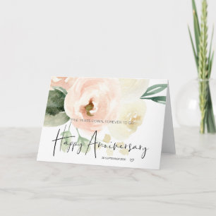 Pink Floral Five Year 5th Anniversary for Wife Card